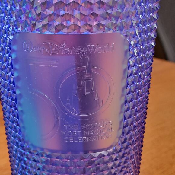 Walt Disneyworld 50th Anniversary Starbucks Studded Tumbler with Straw Blue - Picture 10 of 11